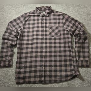 RIP CURL Mens Flannel Button Down‎ Shirt Grey And Black Plaid